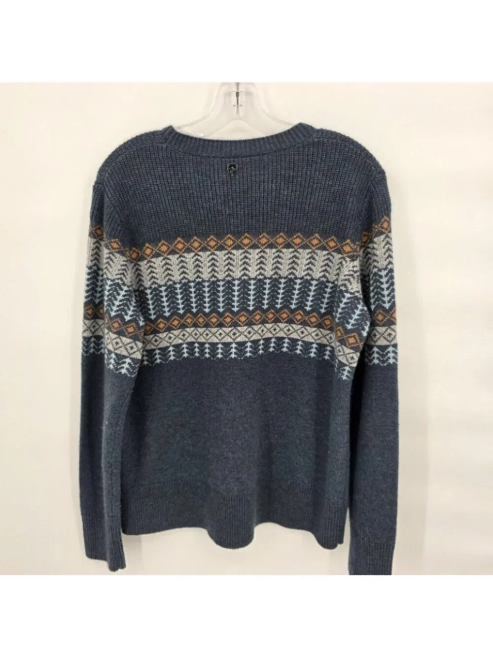 Kuhl Sweater Mens Large Blue Fair Isle Merino Wool Blend Knit Pullover Nordic